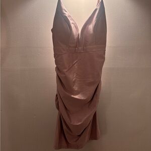 Honey and Rosie Dusty Rose Spaghetti Strap Ruched V-Neck Dress